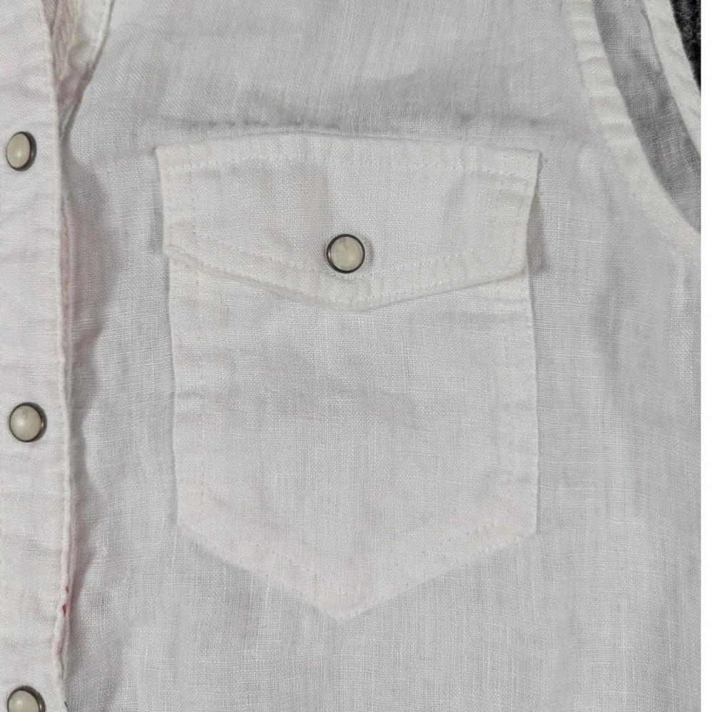 Sundance Womens‎ XS White 100% Linen Sleeveless Western Snap Button Down Top